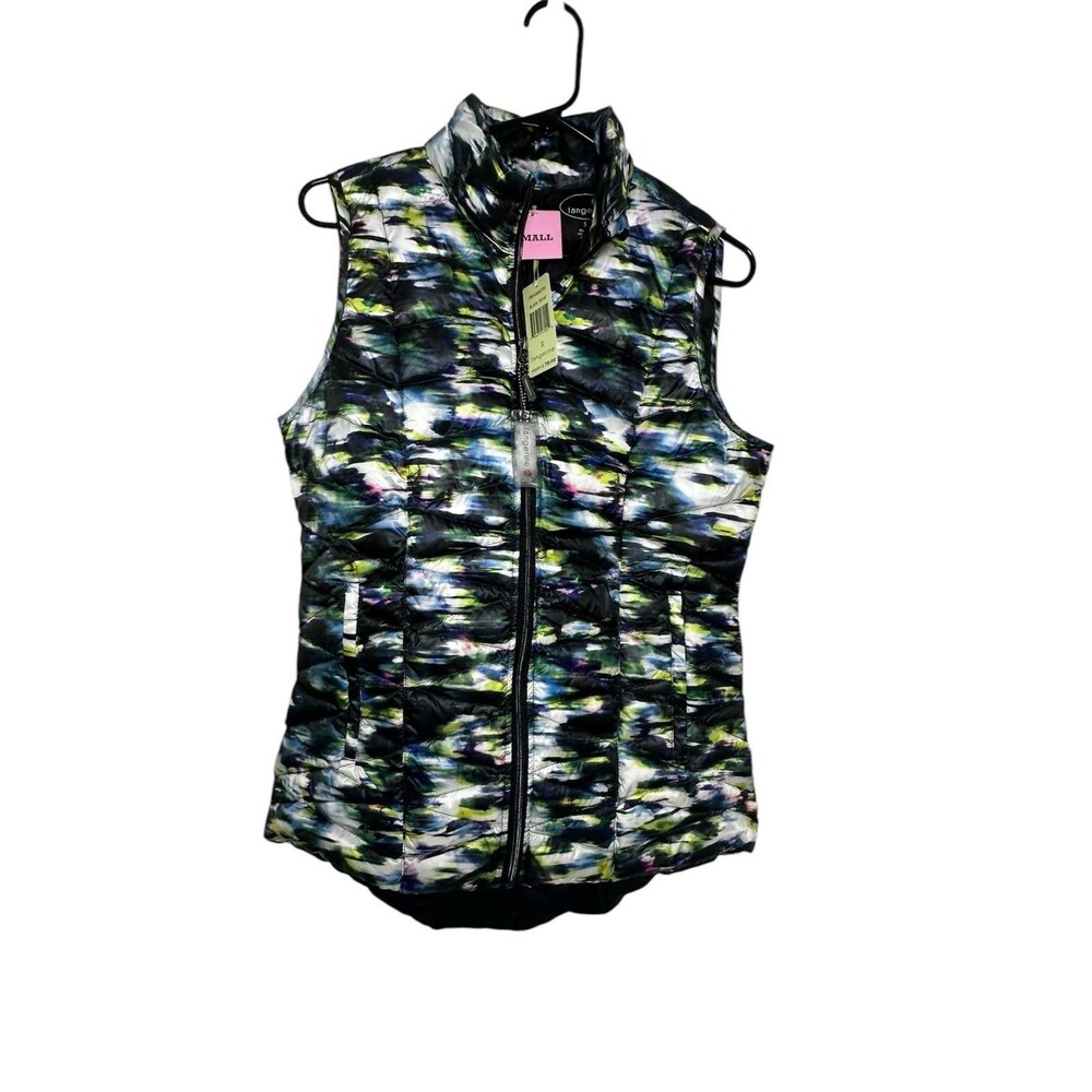 Tangerine Puffer Vest Packable Black Multi Color Watercolor Size Small Women’s